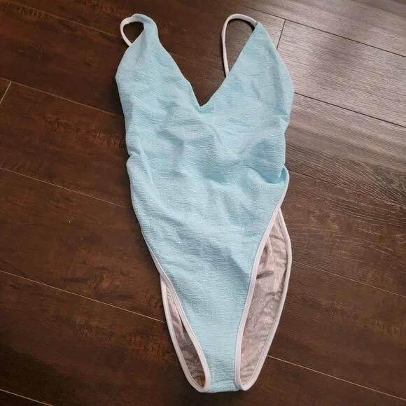 New Free People Free-est Amber One piece Swimwsuit Womens XL Beach Sexy Blue - Picture 2 of 6
